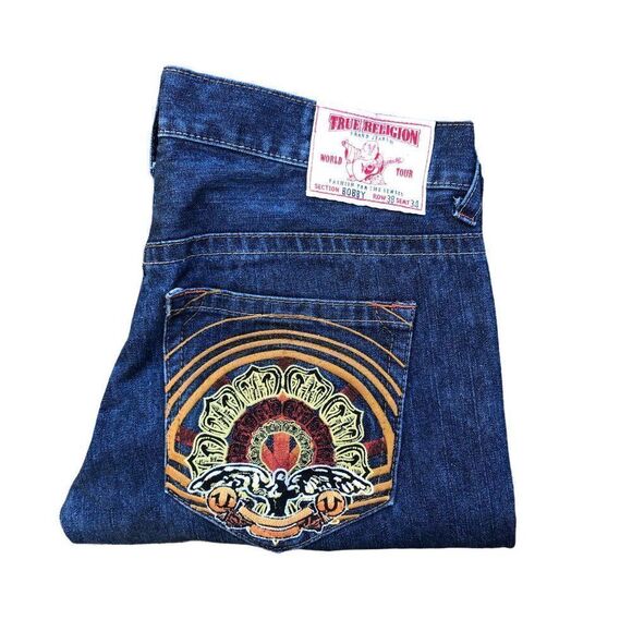 True Religion Embroidered Jeans Shorts Size 38 BOBBY Blue - Picture 7 of 11